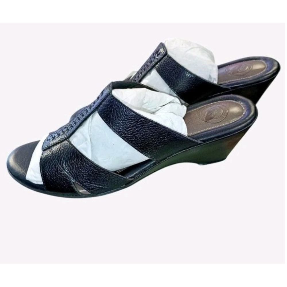 Black Nurture Lucia Leather Wedge Sandals Size 9